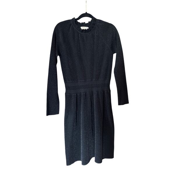 Tory Burch Black Metallic Long Sleeve Isabelle Dress Medium - Picture 2 of 8